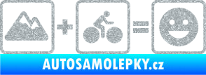 Samolepka Hory + kolo = veselý smajlík cyklista na horách Ultra Metalic stříbrná metalíza