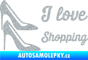 Samolepka I love shopping nápis  Ultra Metalic stříbrná metalíza