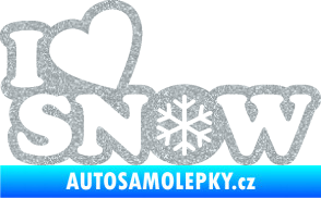 Samolepka I love snow nápis s vločkou Ultra Metalic stříbrná metalíza