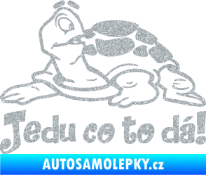 Samolepka Jedu co to dá! 001 levá nápis se želvou Ultra Metalic stříbrná metalíza