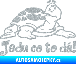 Samolepka Jedu co to dá! 001 pravá nápis se želvou Ultra Metalic stříbrná metalíza