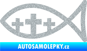 Samolepka Jesus rybička 005 tři kříže křesťanský symbol Ultra Metalic stříbrná metalíza