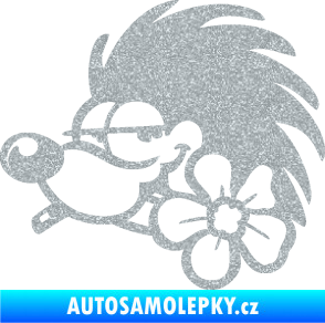 Samolepka Ježek 003 levá s květinou Ultra Metalic stříbrná metalíza