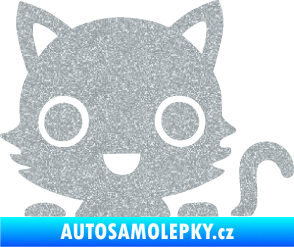 Samolepka Kočka 014 pravá kočka v autě Ultra Metalic stříbrná metalíza
