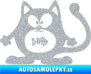 Samolepka Kočka 042 levá s rybou v bříšku Ultra Metalic stříbrná metalíza