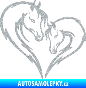 Samolepka Koníci 002 - levá srdíčko kůň s hříbátkem Ultra Metalic stříbrná metalíza
