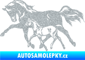 Samolepka Koníci 003 levá kobylka s hříbětem Ultra Metalic stříbrná metalíza