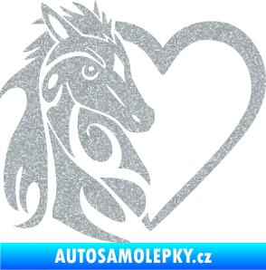 Samolepka Koník love 001 levá hříbátko v srdíčku Ultra Metalic stříbrná metalíza