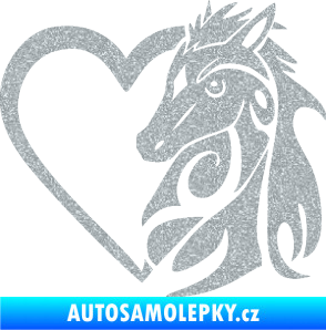 Samolepka Koník love 001 pravá hříbátko v srdíčku Ultra Metalic stříbrná metalíza