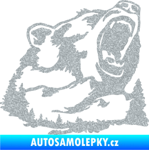 Samolepka Krajina hory 032 pravá les s medvědem Ultra Metalic stříbrná metalíza