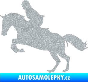 Samolepka Kůň 014 levá skok s jezdcem Ultra Metalic stříbrná metalíza