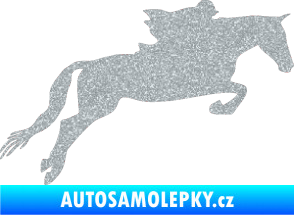 Samolepka Kůň 015 pravá skok s jezdcem Ultra Metalic stříbrná metalíza