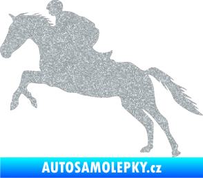 Samolepka Kůň 019 levá jezdec v sedle Ultra Metalic stříbrná metalíza