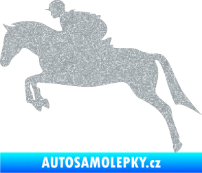 Samolepka Kůň 020 levá skok s jezdcem Ultra Metalic stříbrná metalíza