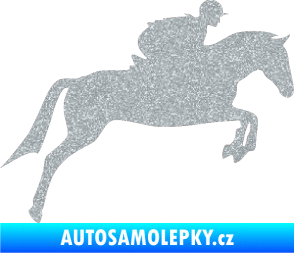 Samolepka Kůň 020 pravá skok s jezdcem Ultra Metalic stříbrná metalíza