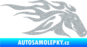 Samolepka Kůň 022 pravá hlava s plameny Ultra Metalic stříbrná metalíza
