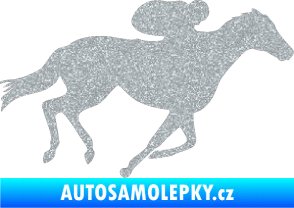 Samolepka Kůň 027 pravá závodí s jezdcem Ultra Metalic stříbrná metalíza