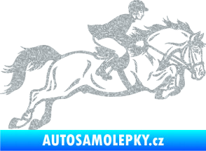 Samolepka Kůň 059  pravá jezdec na koni parkur Ultra Metalic stříbrná metalíza