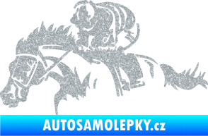Samolepka Kůň 075 levá závod s jezdcem, dostihy Ultra Metalic stříbrná metalíza