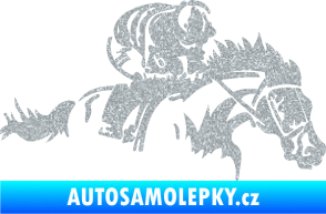 Samolepka Kůň 075 pravá závod s jezdcem, dostihy Ultra Metalic stříbrná metalíza
