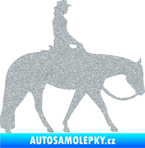 Samolepka Kůň 082 pravá kovbojka na koni Ultra Metalic stříbrná metalíza