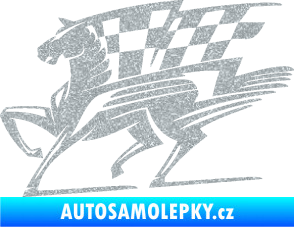Samolepka Kůň racing 001 levá se šachovnicí Ultra Metalic stříbrná metalíza