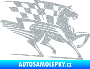 Samolepka Kůň racing 001 pravá se šachovnicí Ultra Metalic stříbrná metalíza