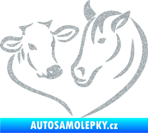 Samolepka Kůň s kravičkou v srdíčku pravá láska ke zvířatům Ultra Metalic stříbrná metalíza