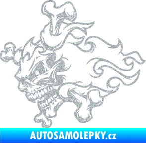 Samolepka Lebka 022 levá kosti v plamenech Ultra Metalic stříbrná metalíza