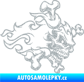 Samolepka Lebka 022 pravá kosti v plamenech Ultra Metalic stříbrná metalíza