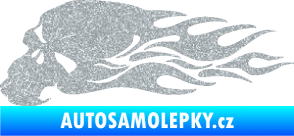Samolepka Lebka 050 levá v plamenech Ultra Metalic stříbrná metalíza