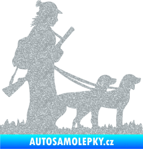 Samolepka Lov 001 pravá žena a dva psi  Ultra Metalic stříbrná metalíza