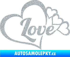 Samolepka Love nápis se srdíčky Ultra Metalic stříbrná metalíza