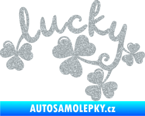 Samolepka Lucky nápis štěstí se čtyřlístky Ultra Metalic stříbrná metalíza