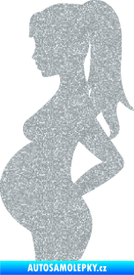Samolepka Maminka v autě 002 levá silueta těhulka Ultra Metalic stříbrná metalíza