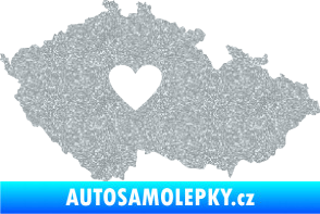 Samolepka Mapa České republiky 002 srdce Ultra Metalic stříbrná metalíza