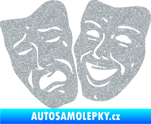 Samolepka Masky tváře 001 levá veselý a smutný Ultra Metalic stříbrná metalíza