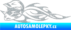 Samolepka Motorka 011 levá helma na motokros v plamenech Ultra Metalic stříbrná metalíza