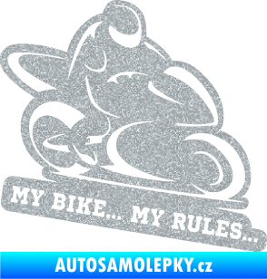 Samolepka Motorkář 012 pravá s textem Ultra Metalic stříbrná metalíza