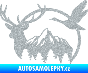 Samolepka Myslivost 002 levá lesní zvěř Ultra Metalic stříbrná metalíza