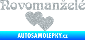 Samolepka Novomanželé 001 nápis se srdíčky Ultra Metalic stříbrná metalíza