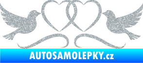 Samolepka Novomanželé 002 holubičky se srdíčky Ultra Metalic stříbrná metalíza