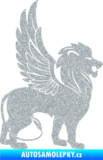 Samolepka Okřídlený lev 001 pravá mytické zvíře Ultra Metalic stříbrná metalíza