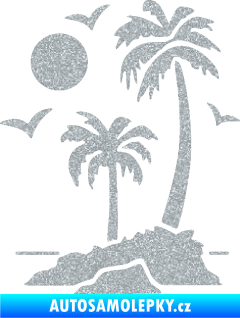 Samolepka Ostrov 002 levá palmy a moře Ultra Metalic stříbrná metalíza