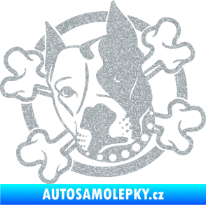 Samolepka Pes 115 levá pitbull se zkříženými kostmi Ultra Metalic stříbrná metalíza