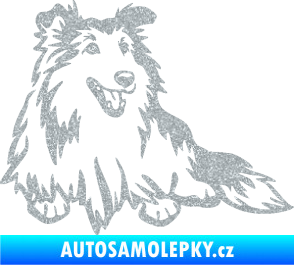 Samolepka Pes 162 pravá sheltie Ultra Metalic stříbrná metalíza