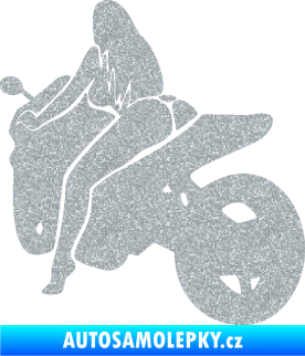 Samolepka Sexy žena na motorce levá Ultra Metalic stříbrná metalíza