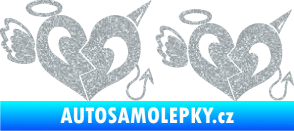 Samolepka Srdce anděl s ďáblem Ultra Metalic stříbrná metalíza
