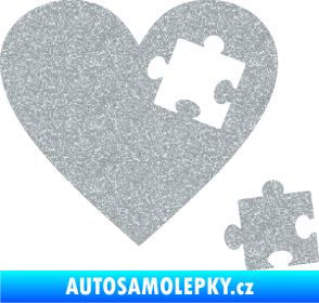 Samolepka Srdíčko 022 pravá vypadlý puzzlík Ultra Metalic stříbrná metalíza