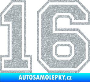 Samolepka Startovní číslo 16 typ 4 Ultra Metalic stříbrná metalíza